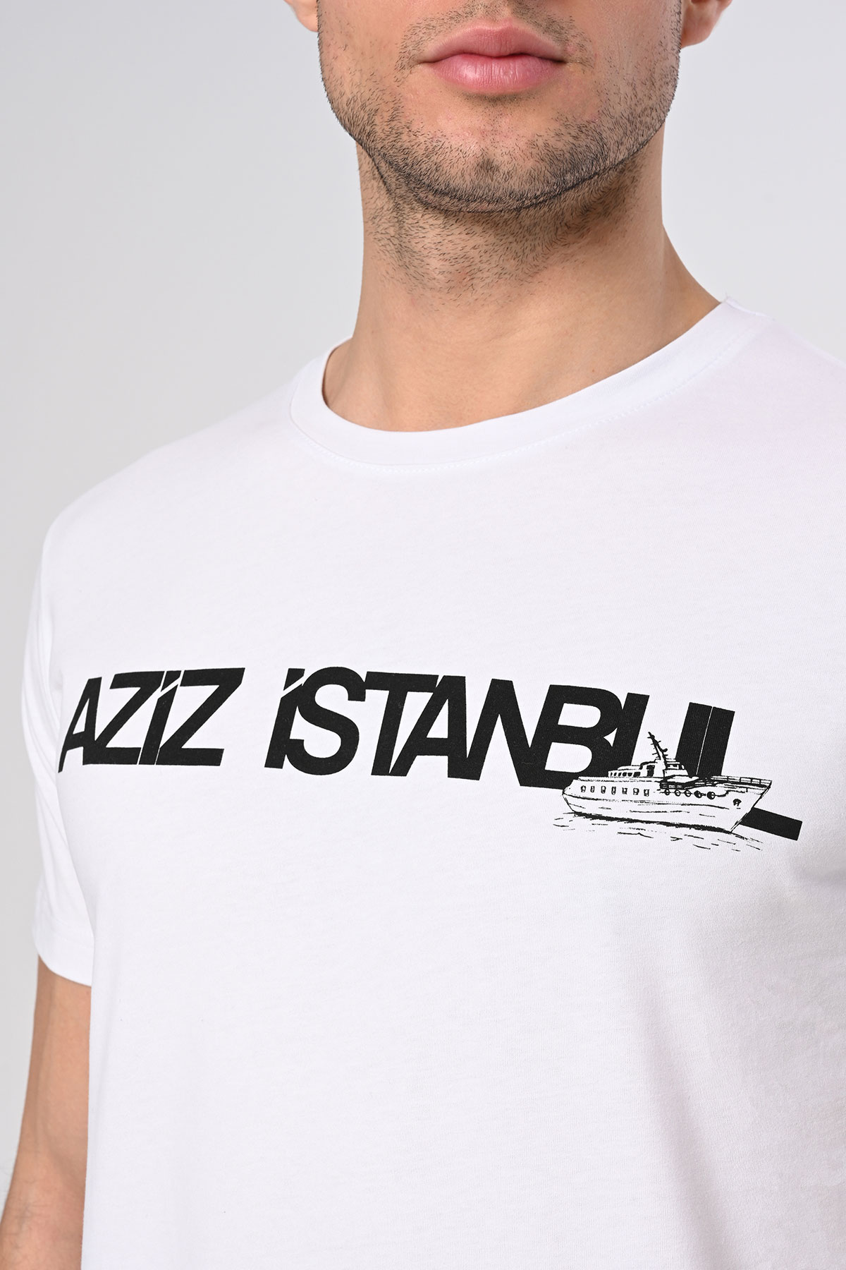 Aziz İstanbul Tasarım Pamuk Bisiklet Yaka Beyaz T-shirt 22’